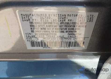 2022 Nissan Sentra S Xtronic Cvt from USA, damaged, VIN 3N1AB8BV5NY278799